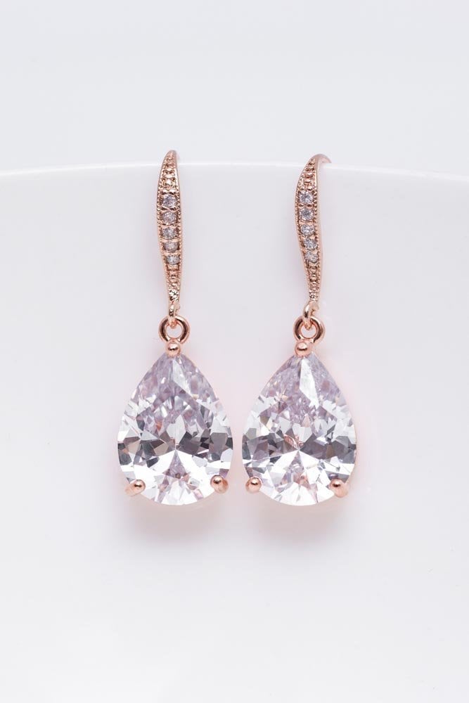 Ohrringe Rosegold Kristall, Brautschmuck, Hochzeitsschmuck, Brautjungfern von CataleaJewelry