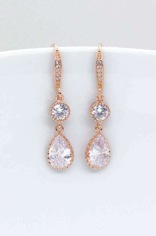 Ohrringe Rosegold Kristall, Ohrhänger Rosevergoldet Lang, Brautschmuck, Brautohrringe, Hochzeitsschmuck, Brautjungfern von CataleaJewelry