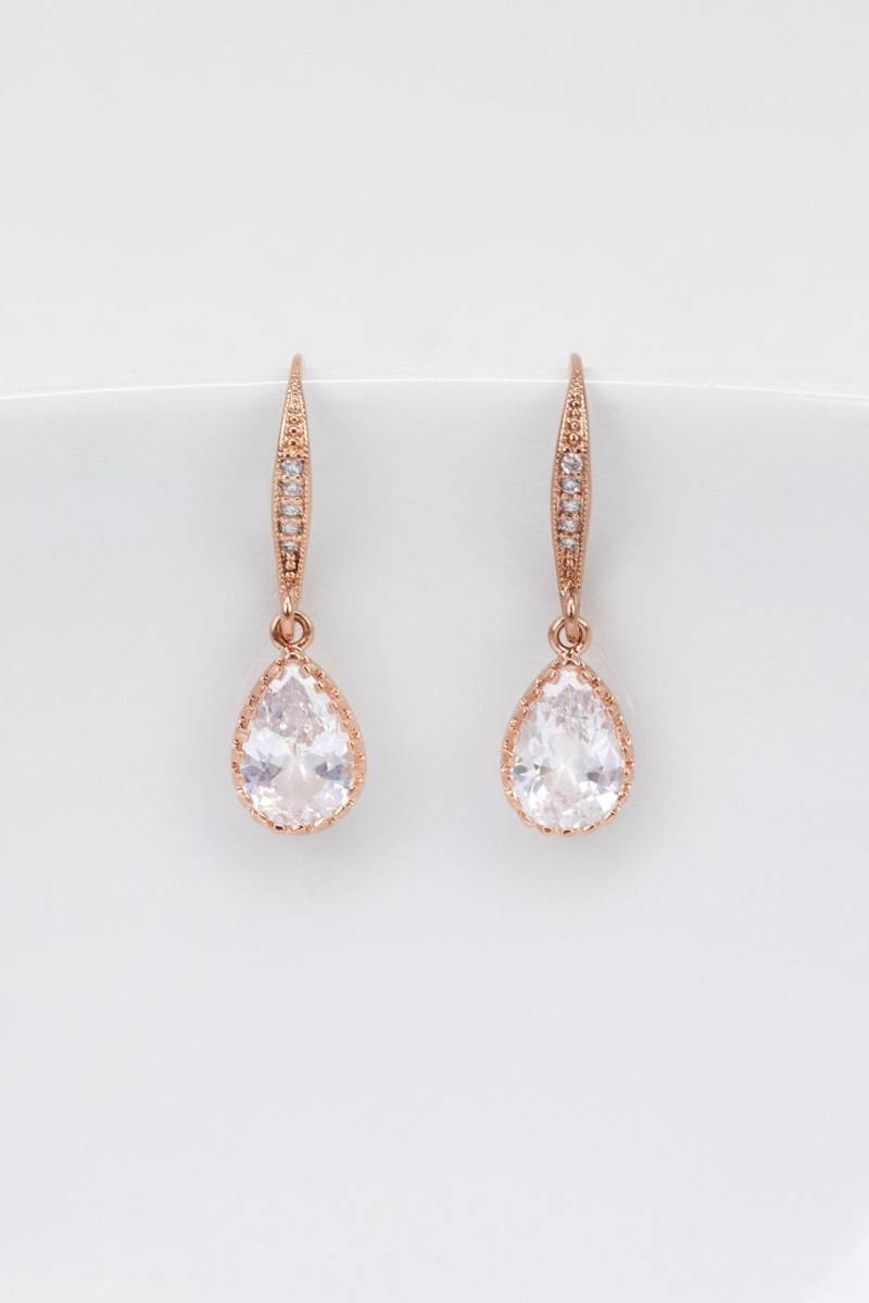 Ohrringe Rosegold Kristall // Ohrhänger Tropfen Brautschmuck Brautohrringe Hochzeitsschmuck von CataleaJewelry