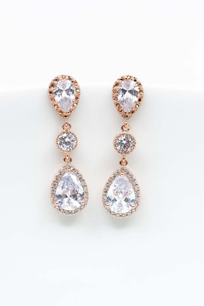 Ohrringe Rosegold Kristalle, Brautschmuck, Hochzeitsschmuck, Brautjungfern von CataleaJewelry