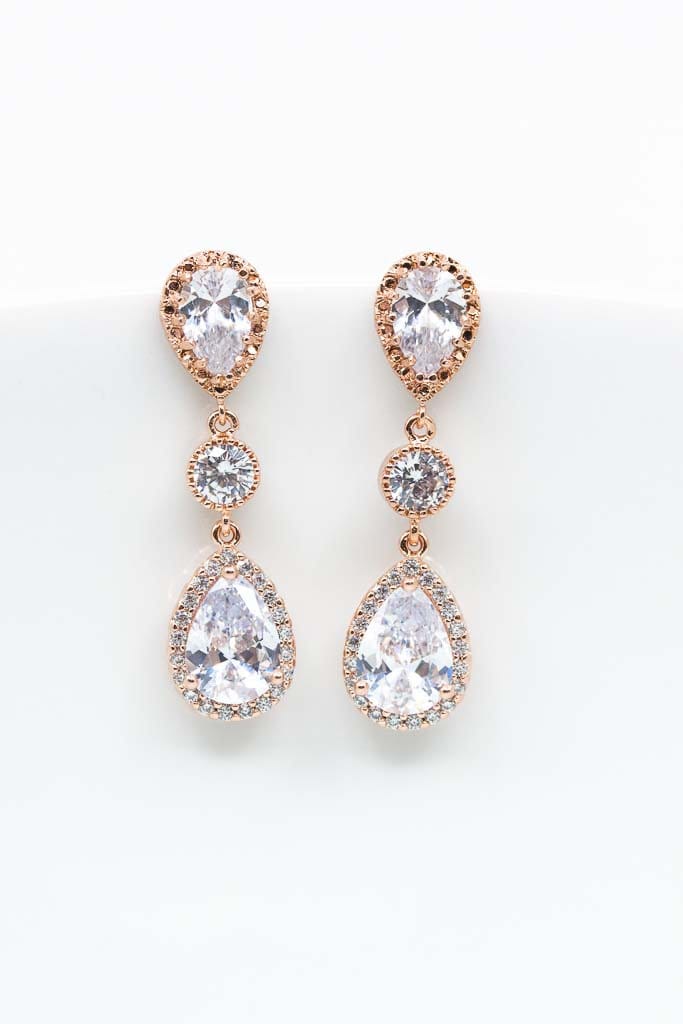 Ohrringe Rosegold Kristalle, Brautschmuck, Hochzeitsschmuck, Brautjungfern von CataleaJewelry