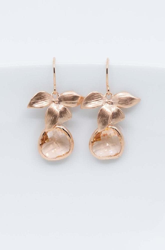 Ohrringe Rosegold Pfirsich, Blumenohrringe, Rosegoldene Hängeohrringe, Brautschmuck, Hochzeitsschmuck, Brautjungfern von CataleaJewelry