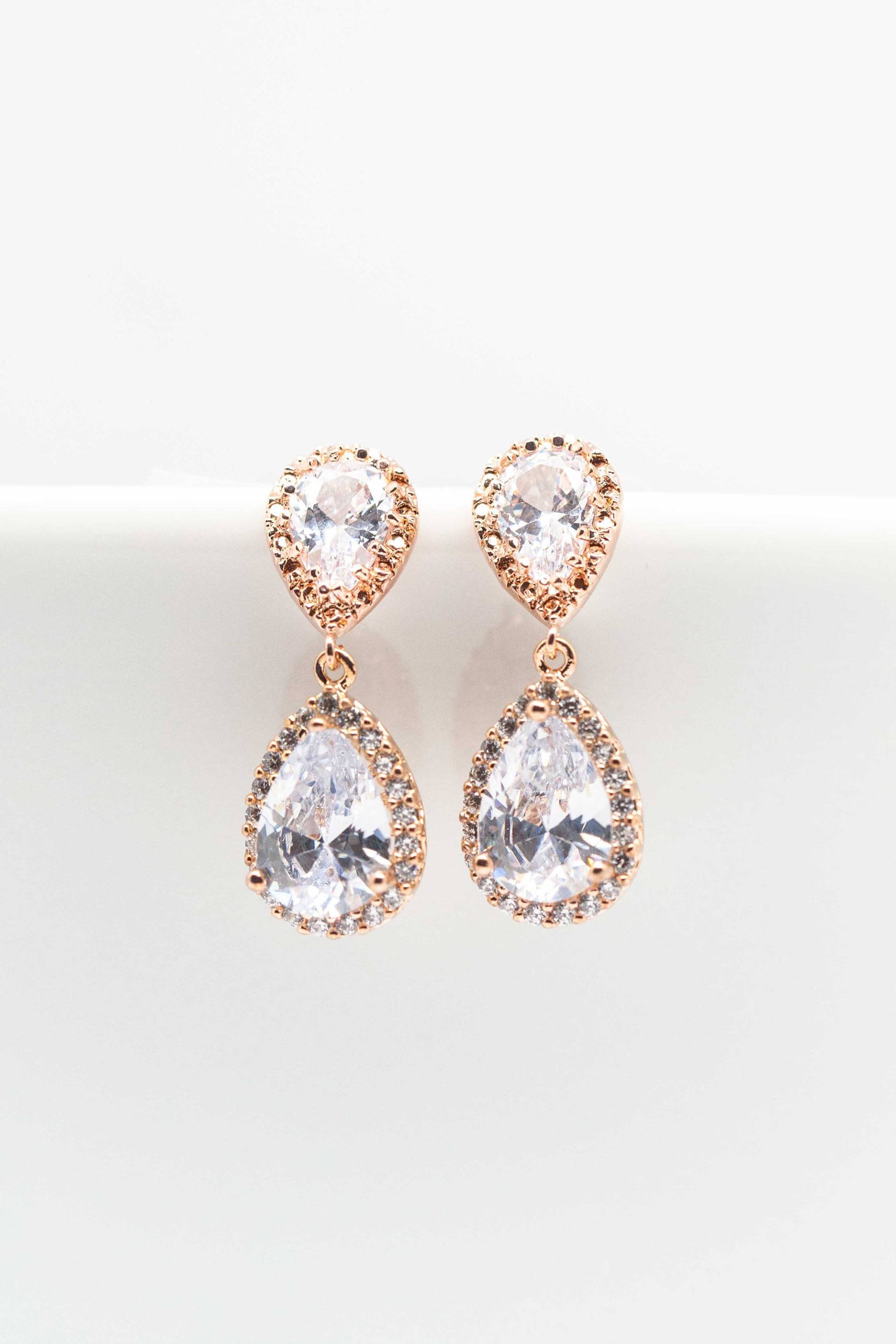Ohrringe Rosegold Tropfen, Brautschmuck, Hochzeitsschmuck, Brautjungfern von CataleaJewelry