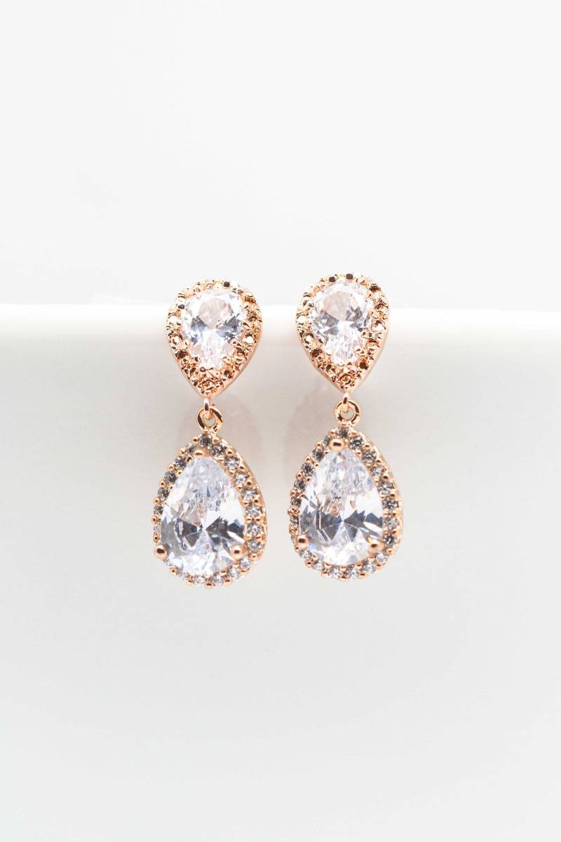 Ohrringe Rosegold Tropfen, Brautschmuck, Hochzeitsschmuck, Brautjungfern von CataleaJewelry