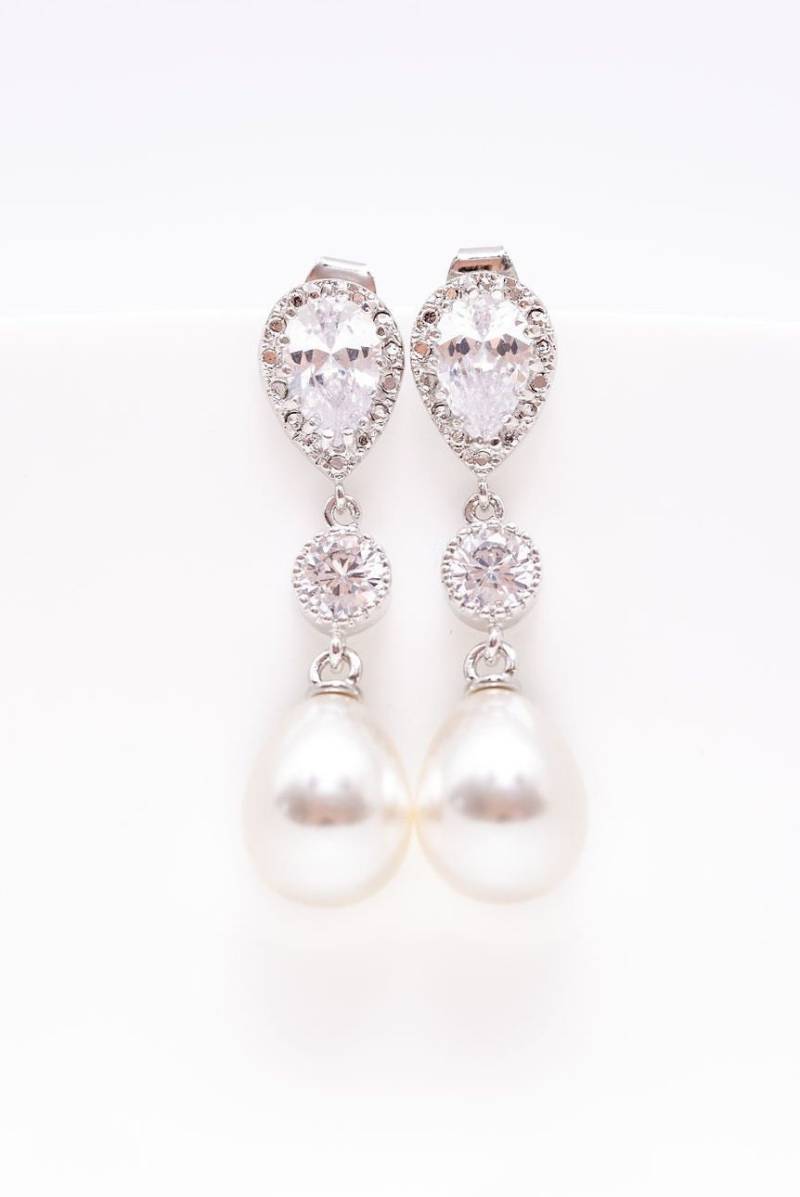 Ohrringe Silber Perlen Zirkonia Hochzeitsschmuck Brautschmuck von CataleaJewelry