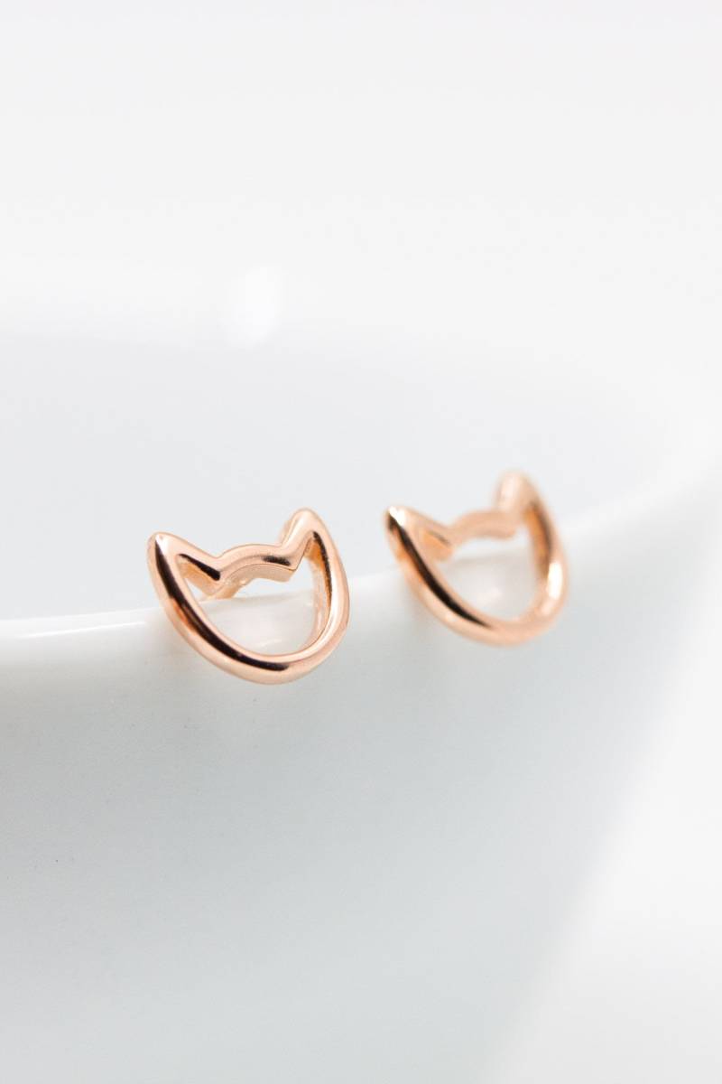 Ohrringe Silber Rosegold Katze, Ohrstecker Kätzchen, Katzenohrringe von CataleaJewelry