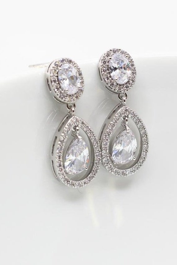 Ohrringe Silber Tropfen Zirkonia Hochzeitsschmuck Brautschmuck von CataleaJewelry