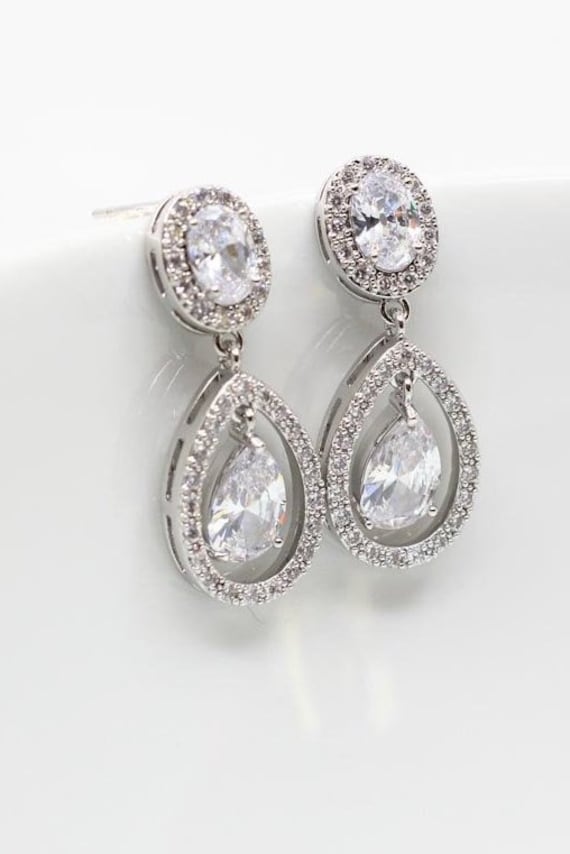 Ohrringe Silber Tropfen Zirkonia Hochzeitsschmuck Brautschmuck von CataleaJewelry