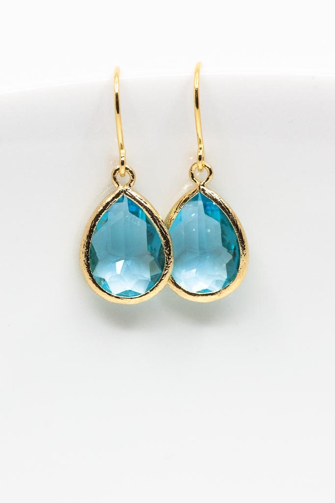 Ohrringe Vergoldet Aquamarin, Aquamarinohrringe, Ohrhänger Tropfen, Kristall, Brautohrringe, Hochzeitsschmuck, Brautjungfern, Schmuck von CataleaJewelry