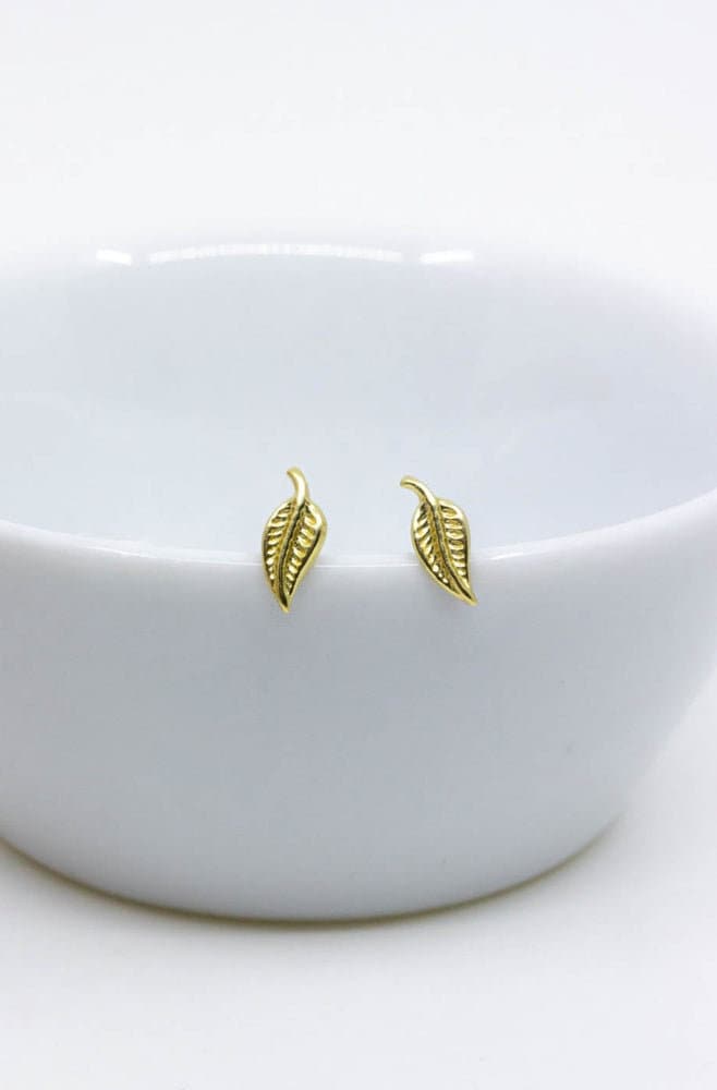 Ohrringe Vergoldet Blatt, Ohrstecker Blätter Vergoldet, Florale von CataleaJewelry