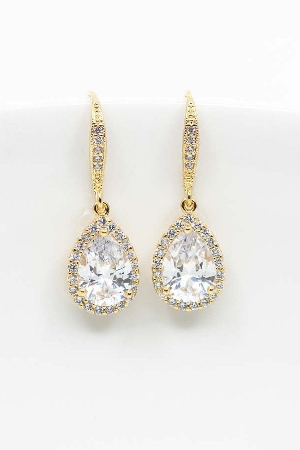 Ohrringe Vergoldet Hochzeitsschmuck Brautschmuck Ohrhänger von CataleaJewelry