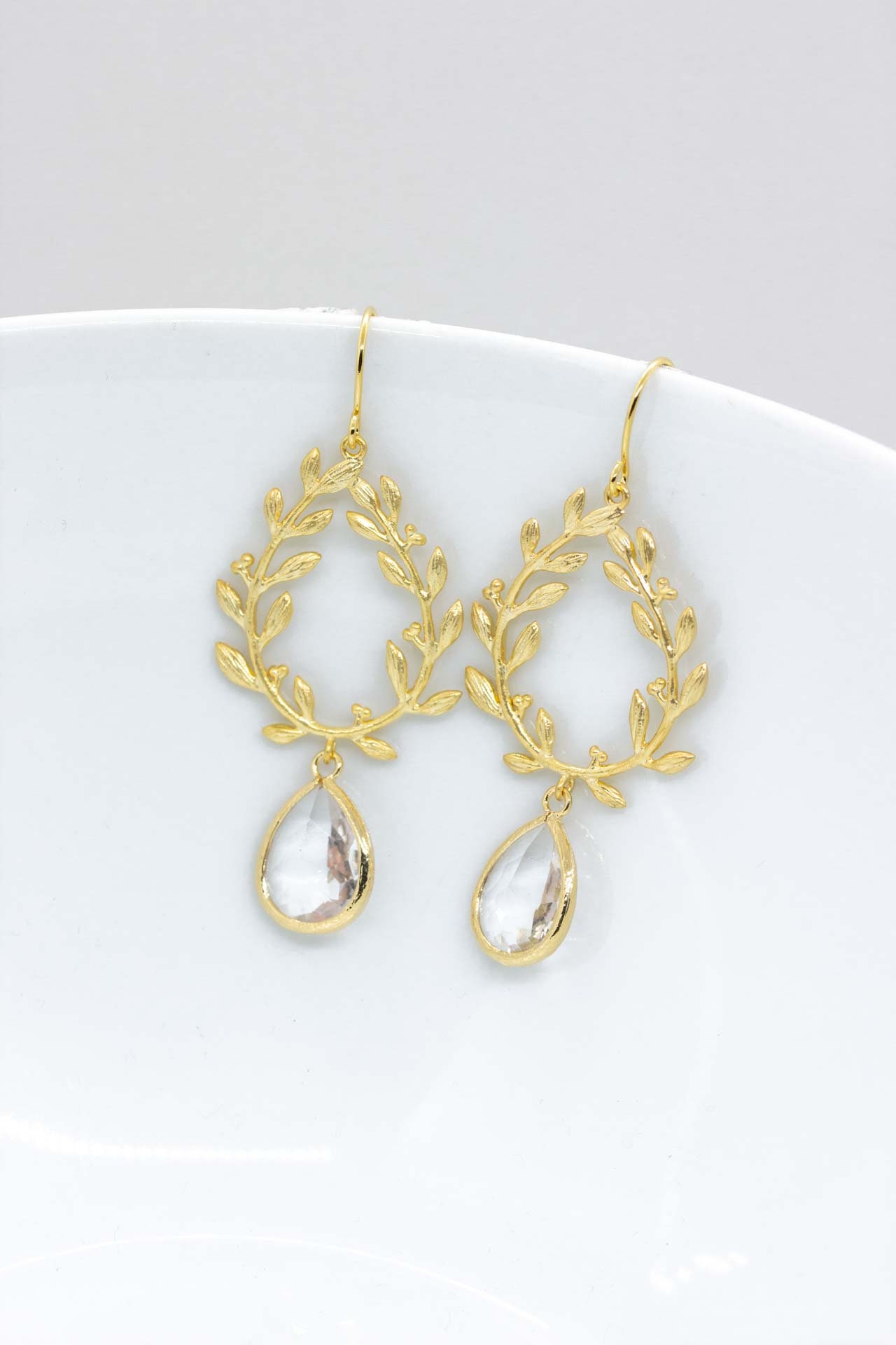 Ohrringe Vergoldet Kristall, Ohrhänger Brautschmuck, Brautohrringe von CataleaJewelry