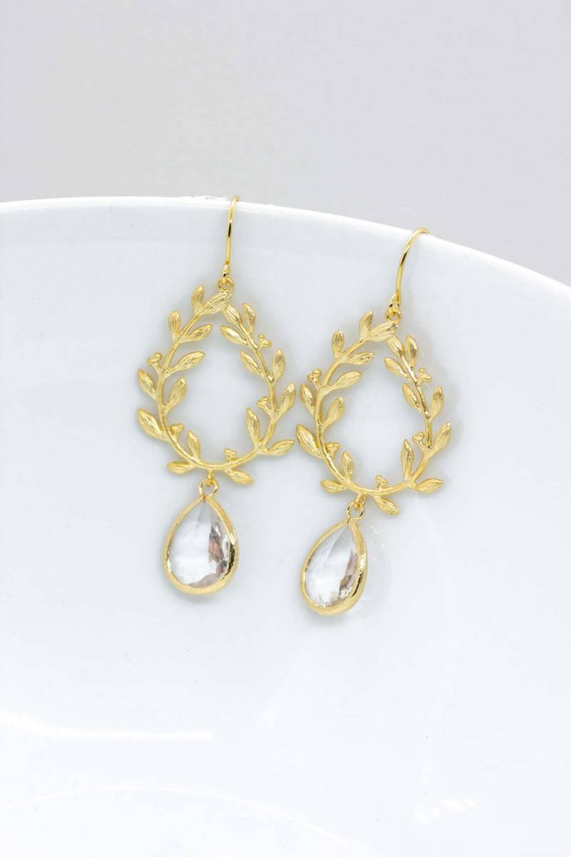 Ohrringe Vergoldet Kristall, Ohrhänger Brautschmuck, Brautohrringe von CataleaJewelry