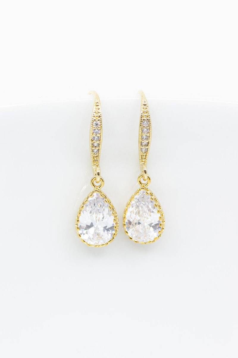 Ohrringe Vergoldet Kristall, Tropfen Ohrhänger Hochzeitsschmuck Brautschmuck von CataleaJewelry