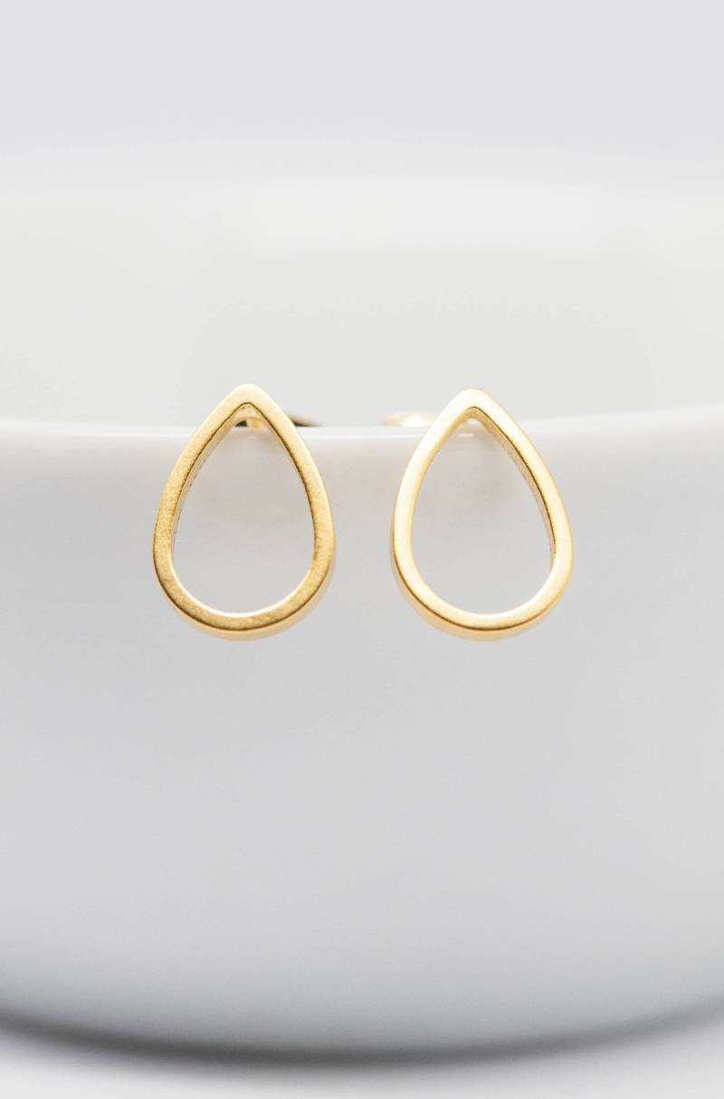 Ohrringe Vergoldet Matt Tropfen, Ohrstecker, Drop, Teardrop, Minimalistisch von CataleaJewelry