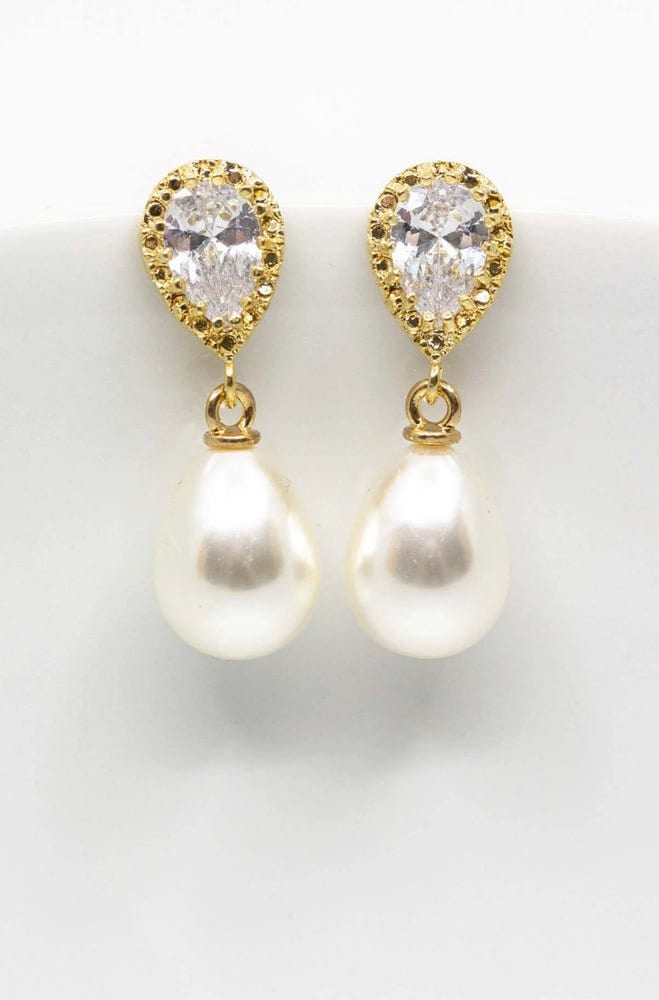 Ohrringe Vergoldet Perlen, Brautschmuck, Hochzeitsschmuck von CataleaJewelry