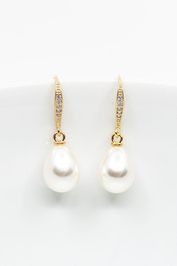 Ohrringe Vergoldet Perlen Hochzeitsschmuck Brautschmuck von CataleaJewelry