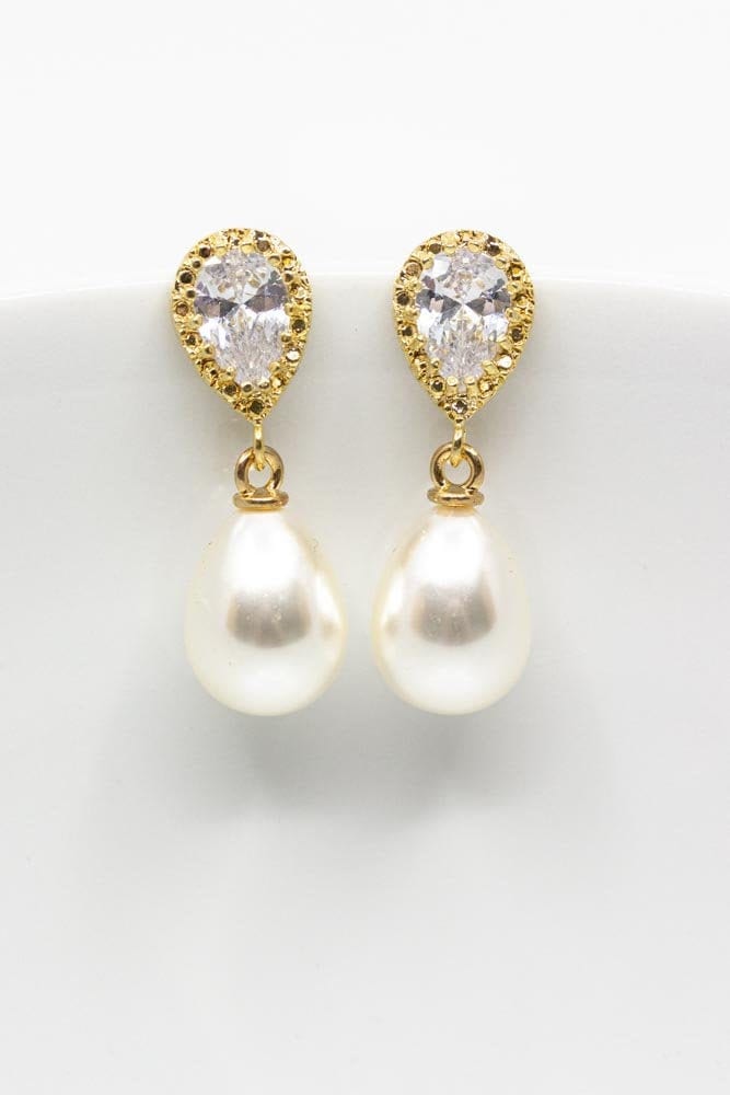 Ohrringe Vergoldet Perlen Hochzeitsschmuck Brautschmuck von CataleaJewelry