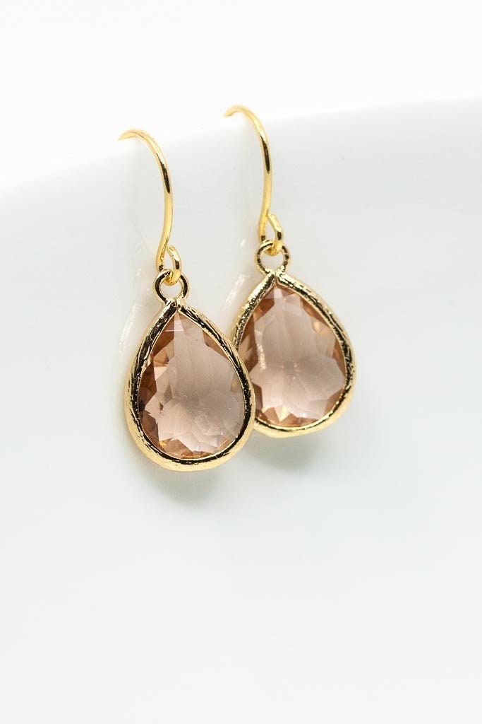 Ohrringe Vergoldet Pfirsich, Apricot, Tropfenohrringe, Ohrhänger Golden Brautohrringe, Hochzeitsschmuck, Brautjungfern, Schmuck von CataleaJewelry