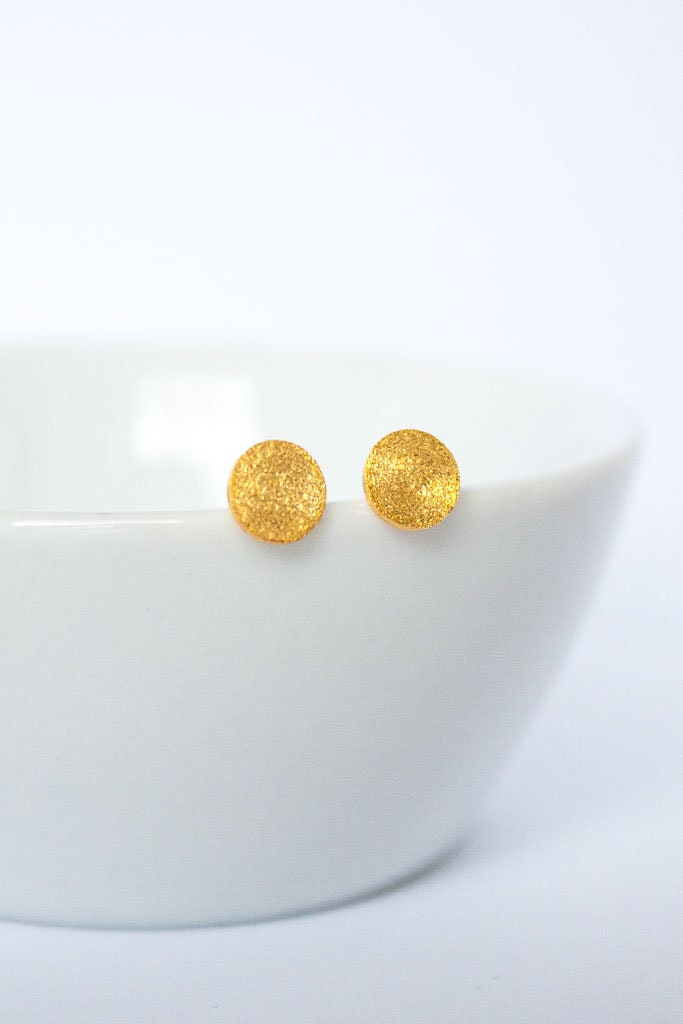 Ohrringe Vergoldet Plättchen, Ohrstecker Matt Gebürstet Minimalistisch von CataleaJewelry