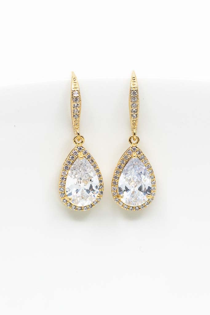 Ohrringe Vergoldet Tropfen Ohrhänger Hochzeitsschmuck Brautschmuck von CataleaJewelry