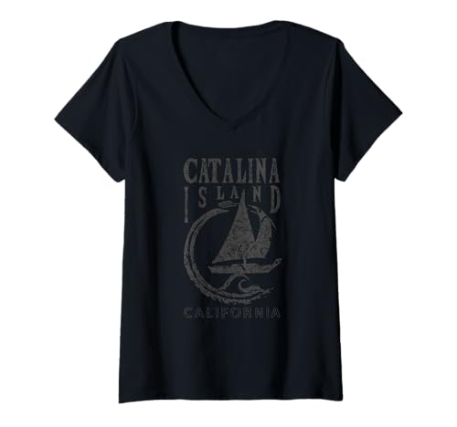 Damen Catalina Island Souvenir Segelboot Segeln T-Shirt mit V-Ausschnitt Damen Catalina Island Souvenir Segelboot Segeln T-Shirt mit V-Ausschnitt von Catalina Island Souvenir, Sailing Boat Beach