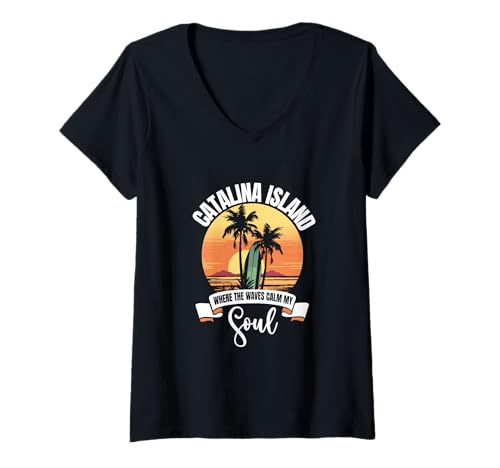 Damen Wellen - Catalina Island T-Shirt mit V-Ausschnitt Damen Wellen - Catalina Island T-Shirt mit V-Ausschnitt von Catalina Island in California Designs