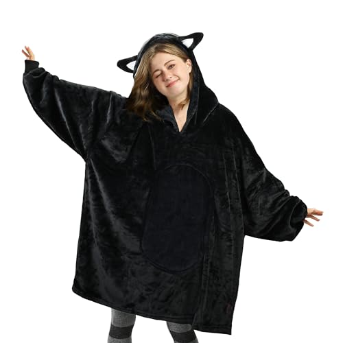Catalonia Classy Katze Oversize Hoodie Decke, Warme Kuscheldecke Geschenk für Damen Frauen Jugendliche, Super Weich Deckenpullover Ärmeldecke -Decke Zum Anziehen mit Ärmeln und Kapuze von Catalonia Classy