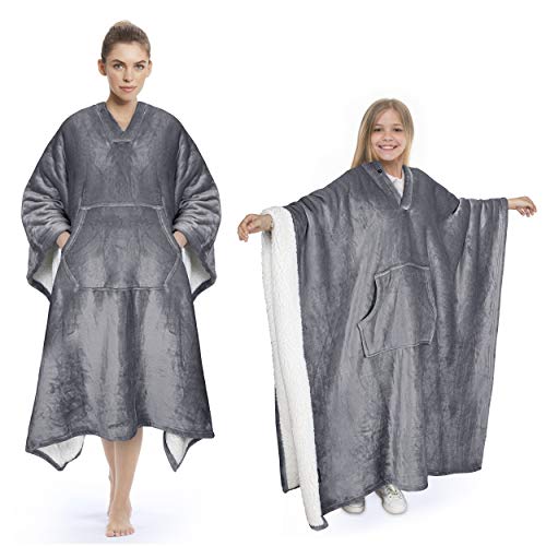 Catalonia Classy Tragbare Poncho Decke KuschelDecke Zum Anziehen Flauschig Warmer Tragbare Sherpa Decke mit Fronttasche Winter Geschenke für Erwachsene Frauen Männer Kinder von Catalonia Classy