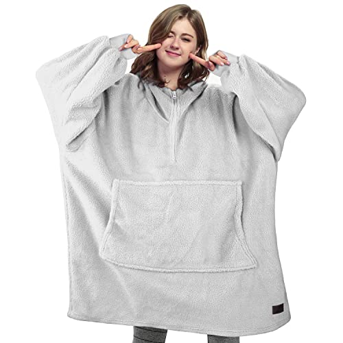 Catalonia Classy Übergröße Sherpa Hoodie Tragbare Decke, Kuschelig Warme Kapuzenpulli Decke Decke, Tragbare Decke mit Kapuze und Fronttasche Winter Hoodie Decke Geschenk für Erwachsene Damen Männer von Catalonia Classy