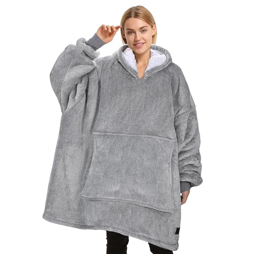 Catalonia Classy Übergroße Sherpa Hoodie Decke, Flauschige Kuscheldecke mit Ärmeln und Kapuze, Warme Oversized Kapuzenpulli Decke, Tragbare Decke zum Anziehen Geschenkidee für Damen Herren Kinder von Catalonia Classy