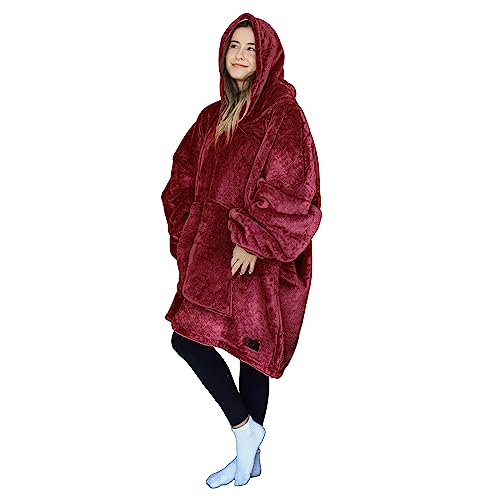 Catalonia Classy Übergroße Sherpa Hoodie Decke, Flauschige Kuscheldecke mit Ärmeln und Kapuze, Warme Oversized Kapuzenpulli Decke, Tragbare Decke zum Anziehen Geschenkidee für Damen Herren von Catalonia Classy