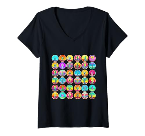 Damen Kaktus-Pop-ähnliche Kunst, groovige 80er Jahre, Bunte Sukkulenten T-Shirt mit V-Ausschnitt Damen Kaktus-Pop-ähnliche Kunst, groovige 80er Jahre, Bunte Sukkulenten T-Shirt mit V-Ausschnitt von CatandDogus