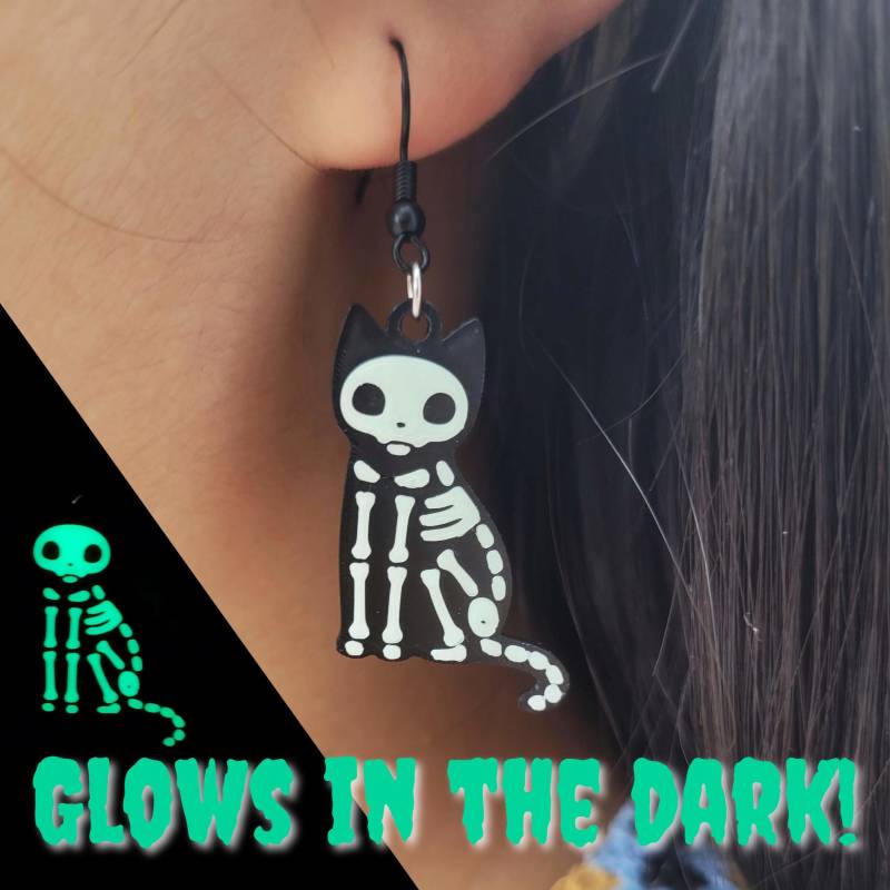 Skelett Katze Baumeln Ohrringe - Gruseliger Süßer Halloween Schmuck, Gothic Katzen Ohrringe, Schwarze Niedliches Geschenk Für Katzenliebhaber Skelett Katze Baumeln Ohrringe - Gruseliger Süßer Halloween Schmuck, Gothic Katzen Ohrringe, Schwarze Niedliches Geschenk Für Katzenliebhaber von Catcessory