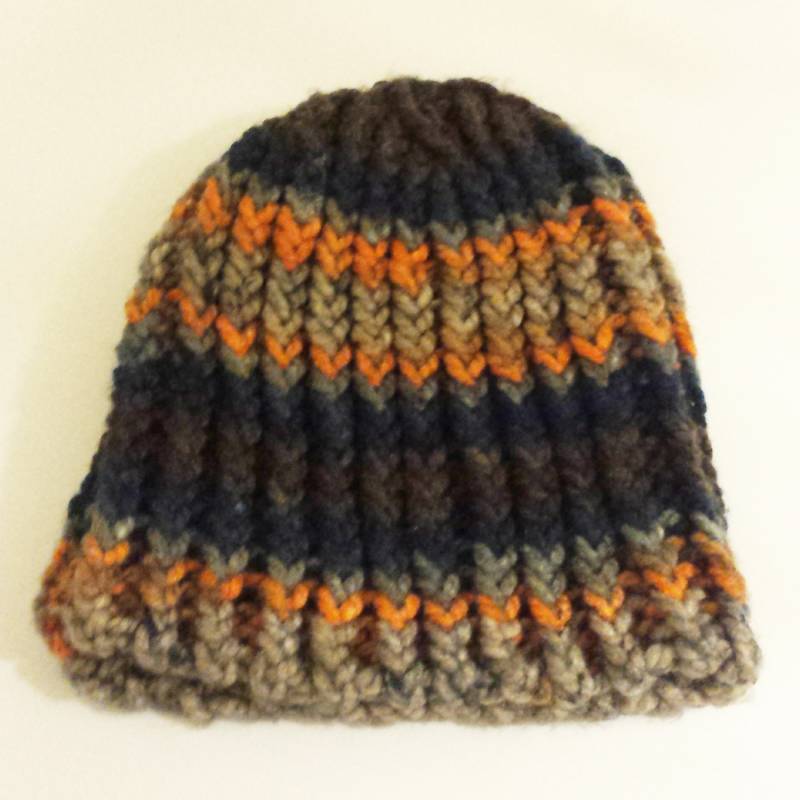 Grobstrick Gestreifte Strickmütze - Braun, Dunkelblau, Grau Und Orange Grobstrick Gestreifte Strickmütze - Braun, Dunkelblau, Grau Und Orange von Catcozy