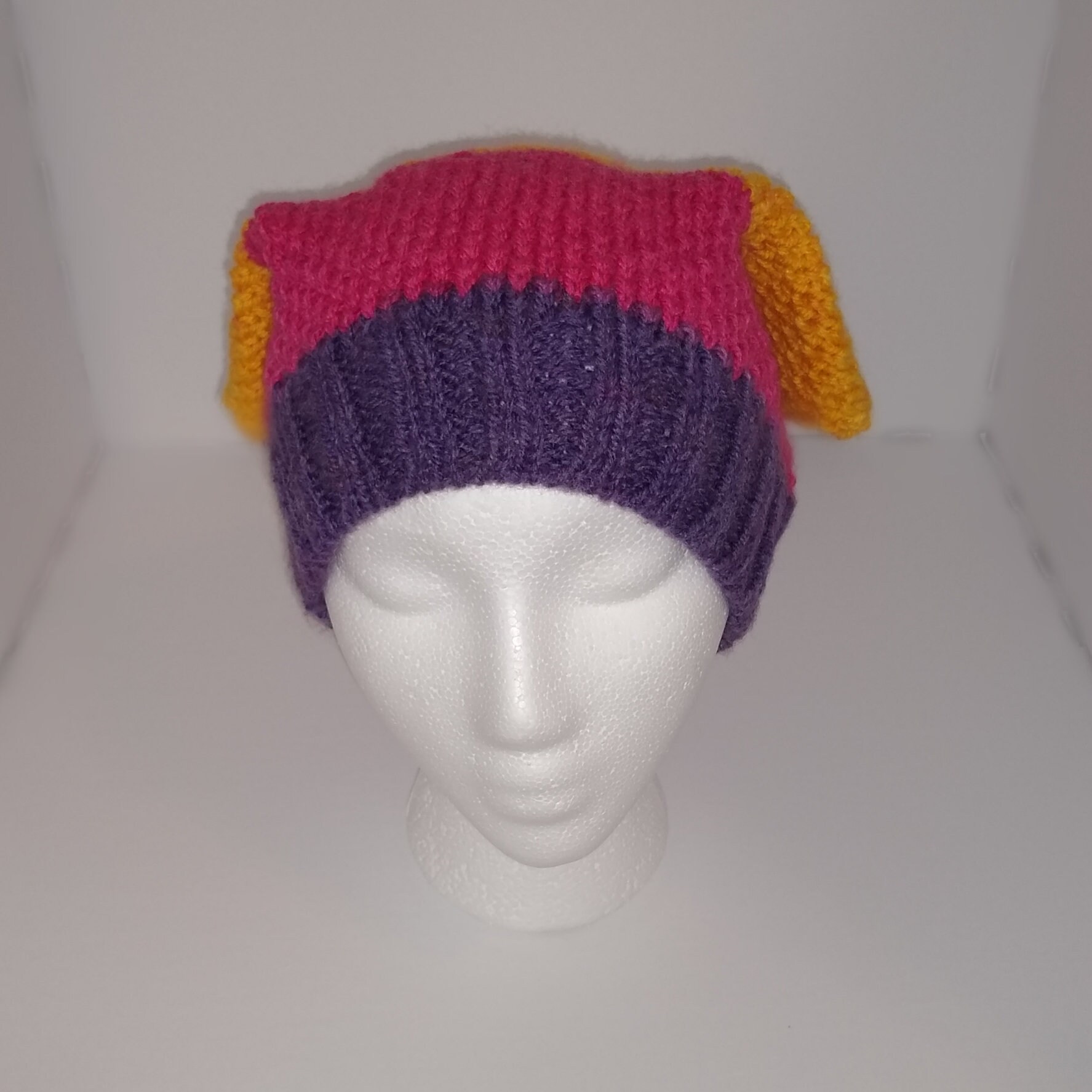 strickmütze/Katzenmütze - Gelb, Rosa Und Lila strickmütze/Katzenmütze - Gelb, Rosa Und Lila von Catcozy