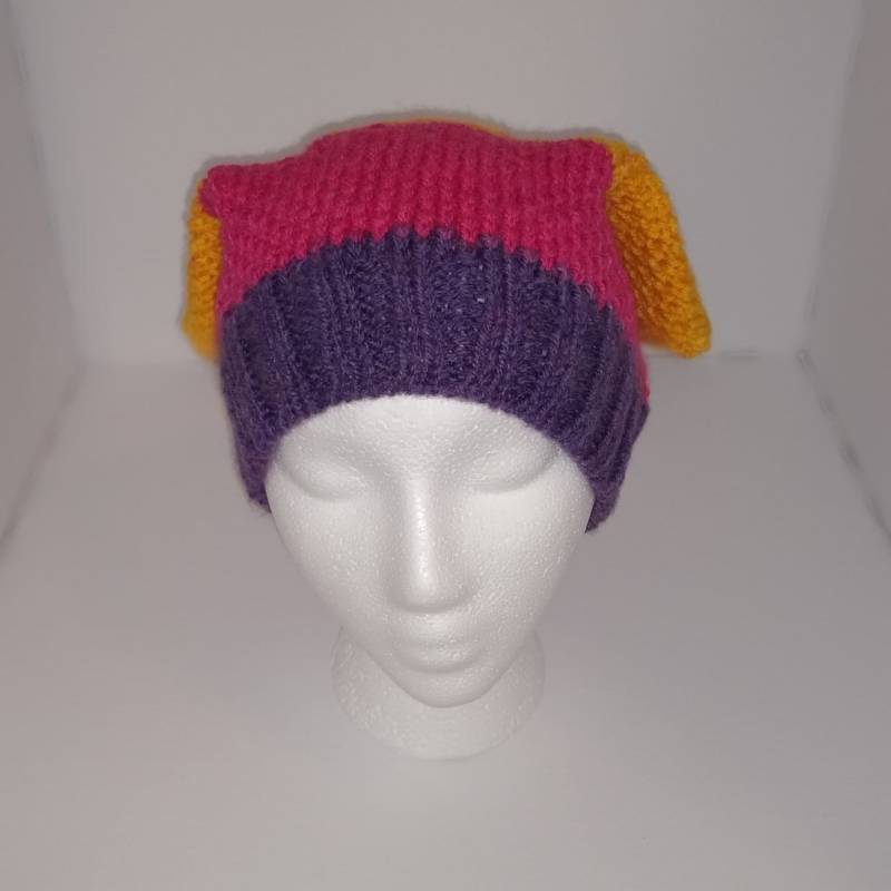 strickmütze/Katzenmütze - Gelb, Rosa Und Lila von Catcozy