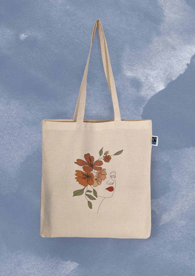 Handbedruckter Bio-Jutebeutel „Blumengesicht" von CaterinaMariaAtelier