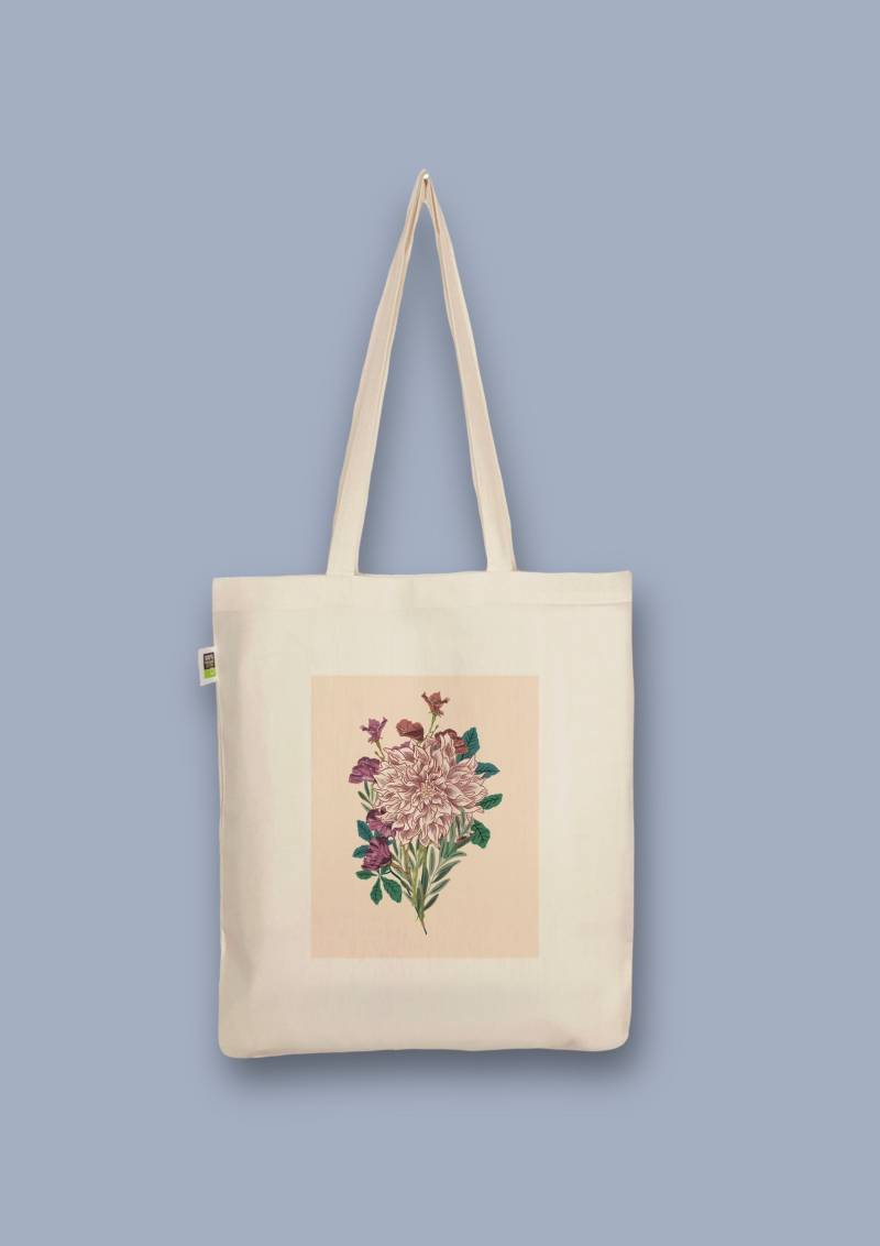 Handbedruckter Bio-Jutebeutel „Blumenstrauß" Stoffbeutel Aus Biobaumwolle Als Einkaufsbeutel Tasche Oder Geschenk Für Freundin Freund von CaterinaMariaAtelier