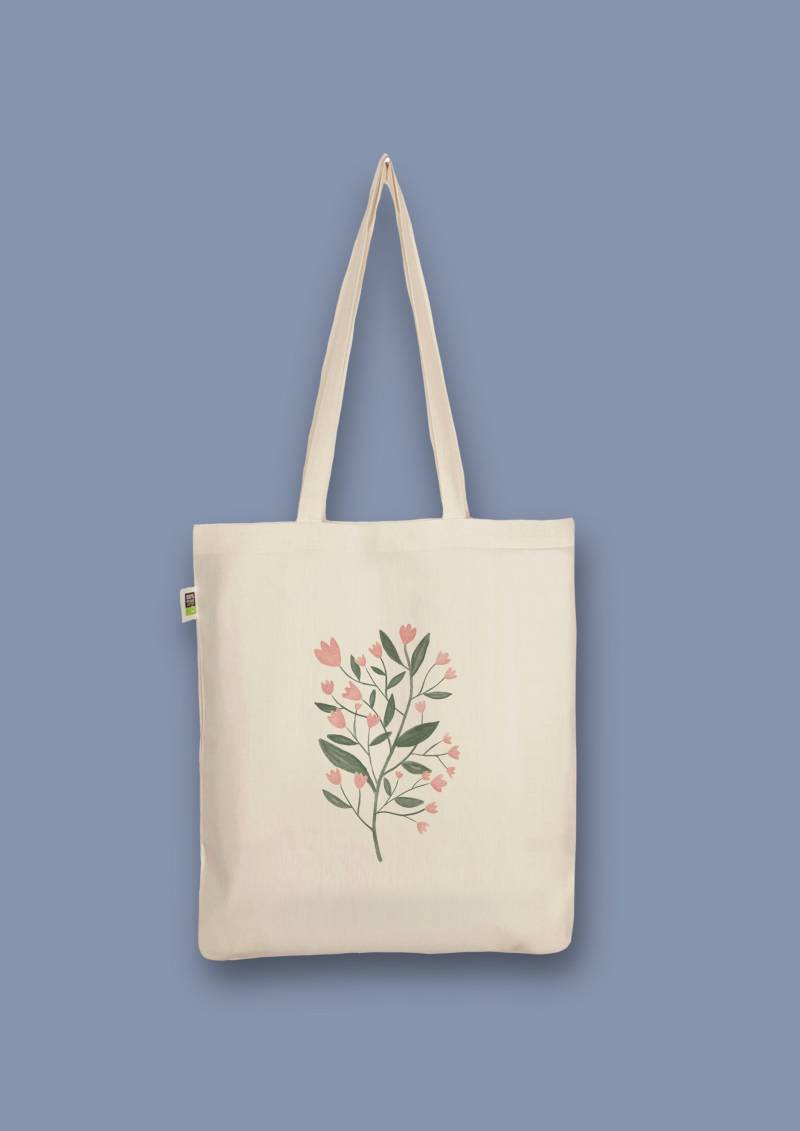 Handbedruckter Bio-Jutebeutel „Blumenzweig" Stoffbeutel Aus Biobaumwolle Als Einkaufsbeutel Tasche Oder Geschenk Für Freundin Freund von CaterinaMariaAtelier