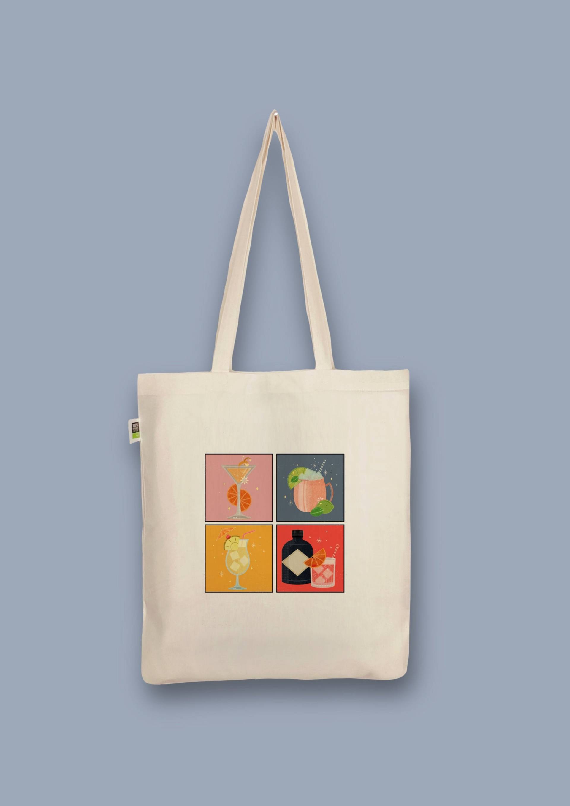 Handbedruckter Bio-Jutebeutel „Drinks" Stoffbeutel Aus Biobaumwolle Als Einkaufsbeutel Tasche Oder Geschenk Für Freundin Freund von CaterinaMariaAtelier