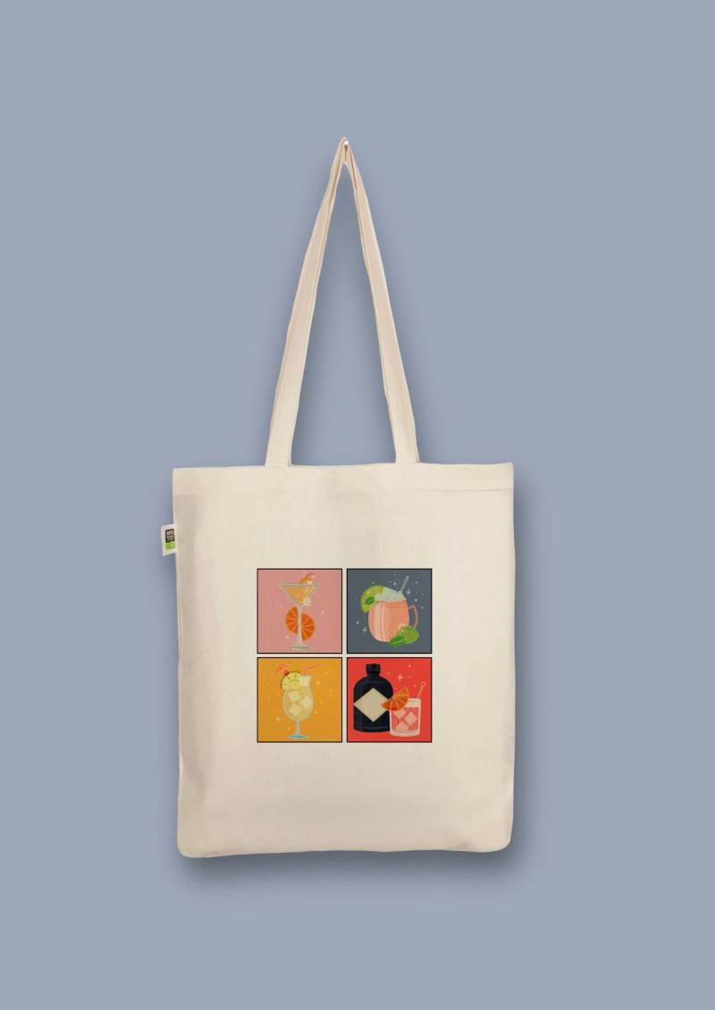 Handbedruckter Bio-Jutebeutel „Drinks" Stoffbeutel Aus Biobaumwolle Als Einkaufsbeutel Tasche Oder Geschenk Für Freundin Freund von CaterinaMariaAtelier