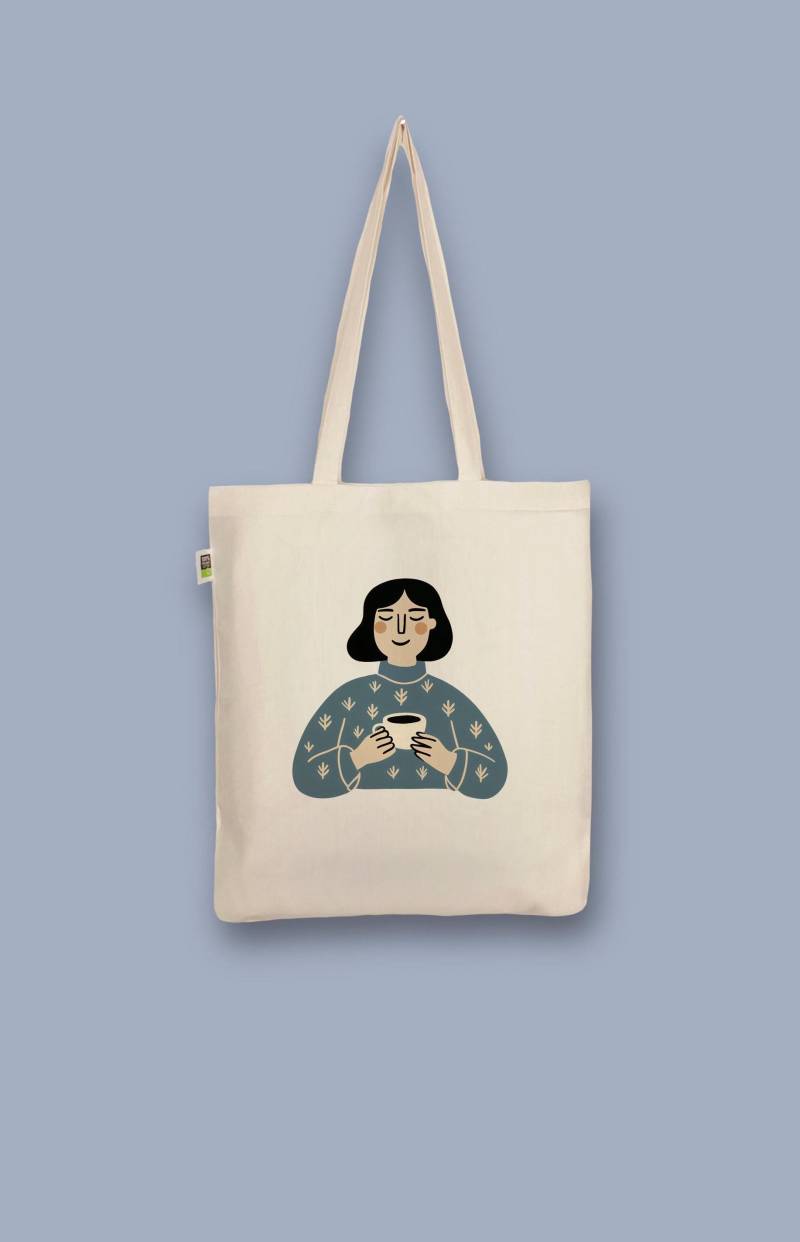 Handbedruckter Bio-Jutebeutel „Frau Mit Kaffee" von CaterinaMariaAtelier