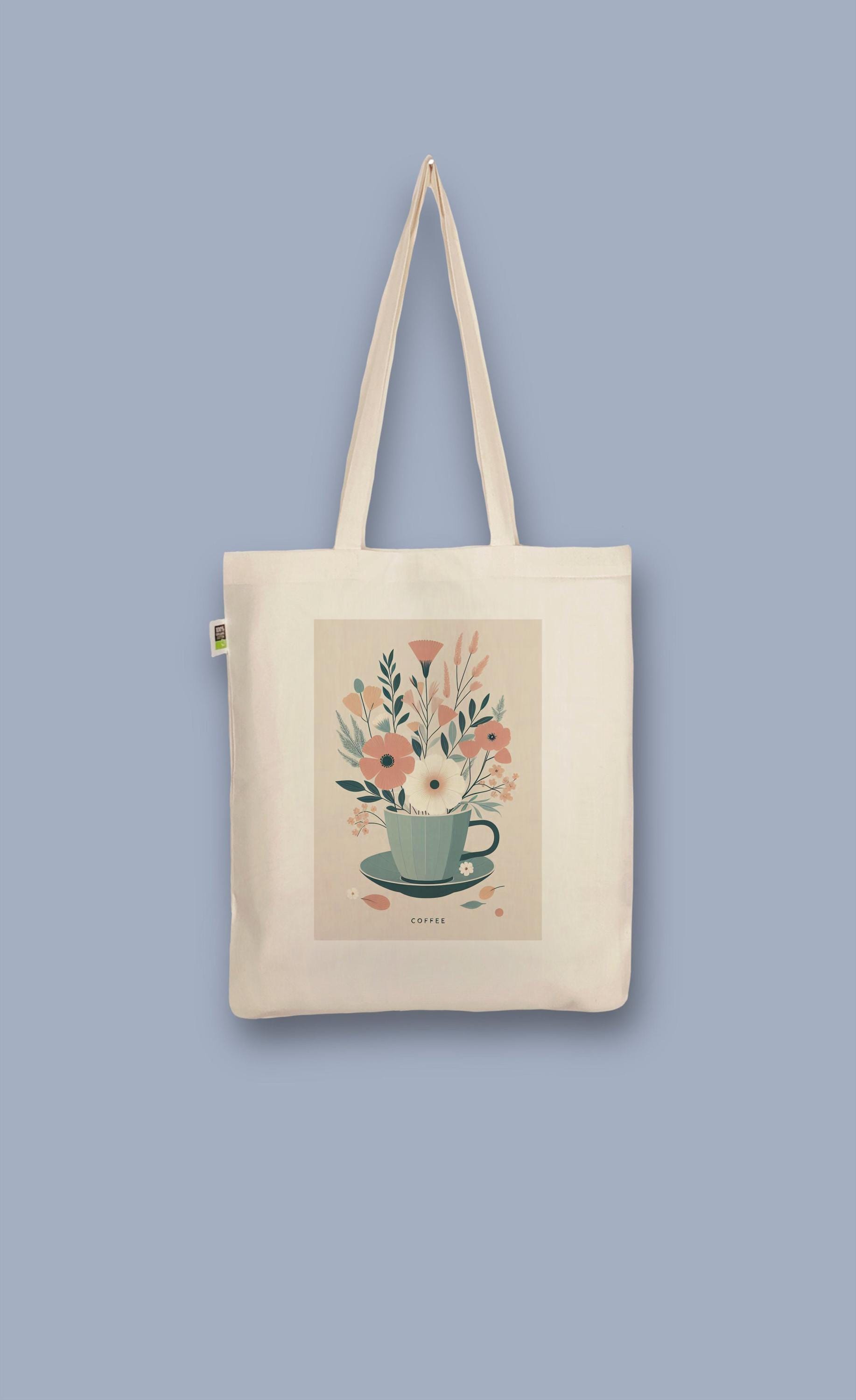 Handbedruckter Bio-Jutebeutel „Kaffeetasse" Stoffbeutel Aus Biobaumwolle Als Einkaufsbeutel Tasche Oder Geschenk Für Freundin Freund von CaterinaMariaAtelier