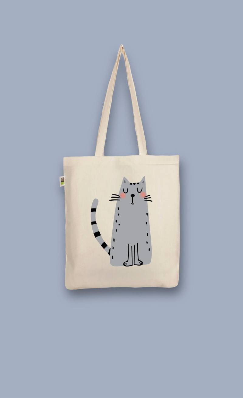 Handbedruckter Bio-Jutebeutel „Katze" Stoffbeutel Aus Biobaumwolle Als Einkaufsbeutel Tasche Oder Geschenk Für Freundin Freund von CaterinaMariaAtelier