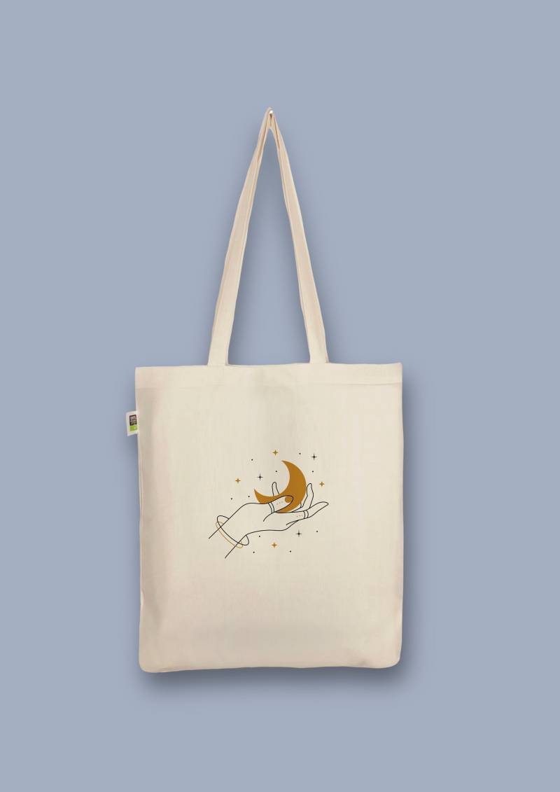 Handbedruckter Bio-Jutebeutel „Mond Hand" von CaterinaMariaAtelier