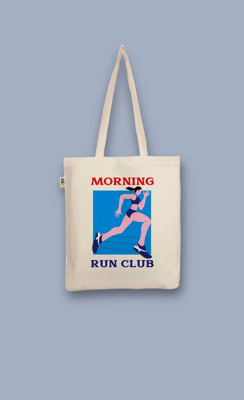 Handbedruckter Bio-Jutebeutel „Morning Run Club" Stoffbeutel Aus Biobaumwolle Als Einkaufsbeutel Tasche Oder Geschenk Für Freundin Freund von CaterinaMariaAtelier