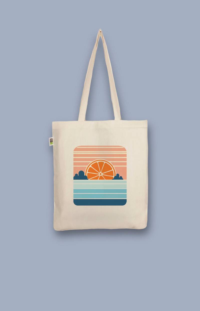 Handbedruckter Bio-Jutebeutel „Orangen Sonne" von CaterinaMariaAtelier