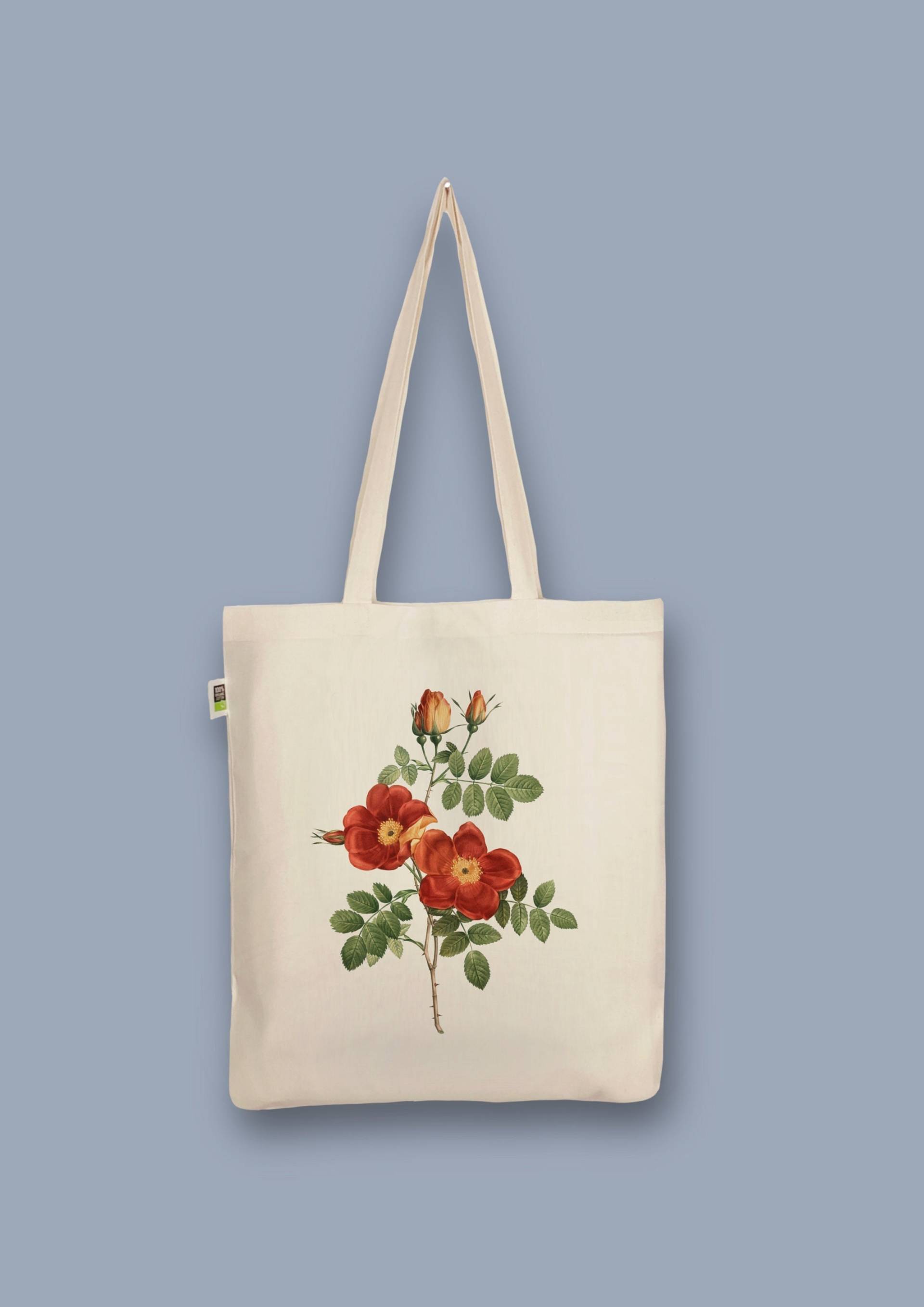 Handbedruckter Bio-Jutebeutel „Rose" Stoffbeutel Aus Biobaumwolle Als Einkaufsbeutel Tasche Oder Geschenk Für Freundin Freund von CaterinaMariaAtelier