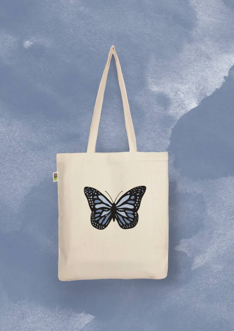 Handbedruckter Bio-Jutebeutel „Schmetterling" von CaterinaMariaAtelier